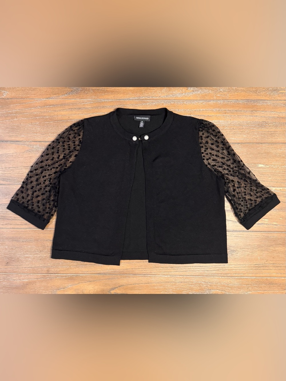 Nina Leonard Black Cardigan with Pearl-Look Buttons